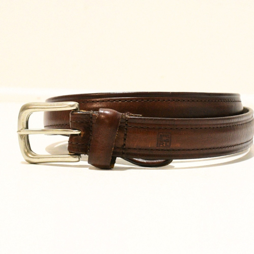 CRL Dress Belt Mens Size L Dark Brown Leather Silvertone Buckle Keeper Formal